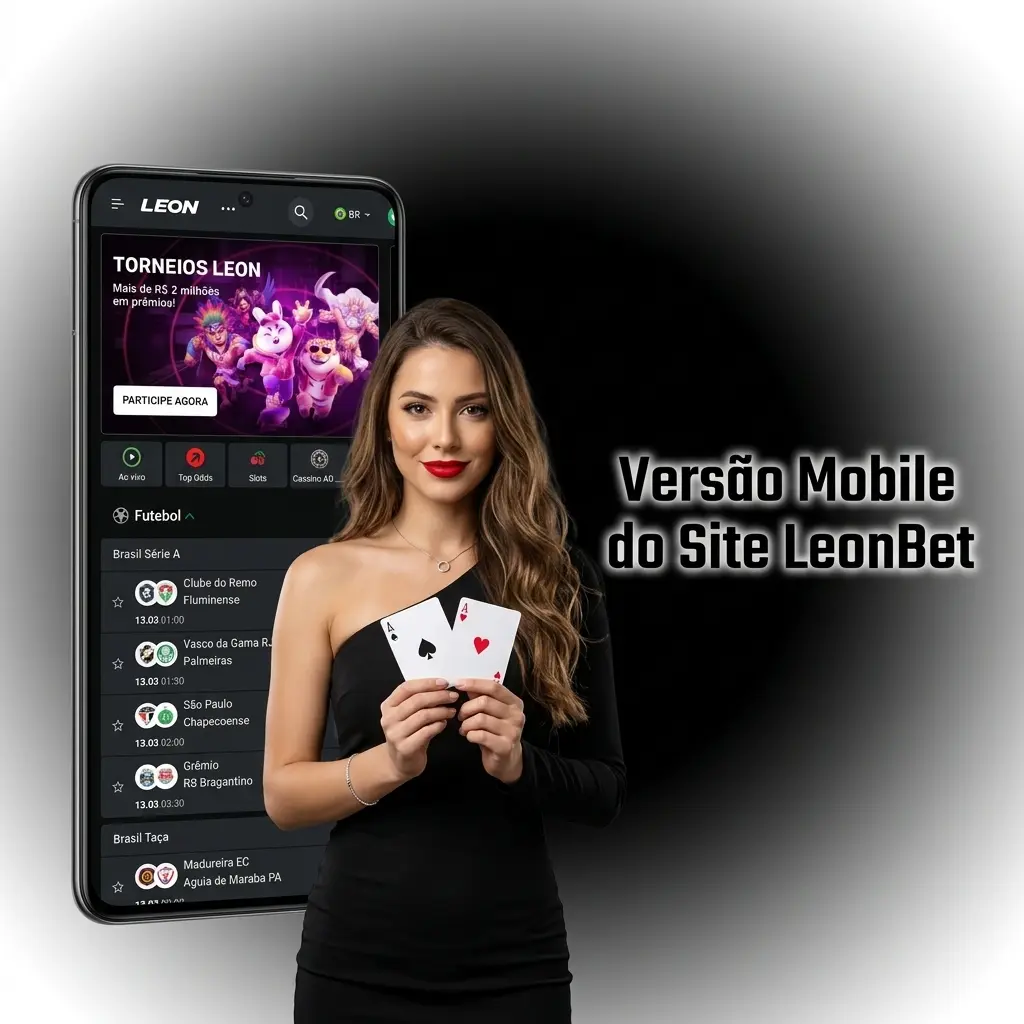 Interface mobile responsiva do site LeonBet em smartphone, com layout adaptado para apostas e cassino online